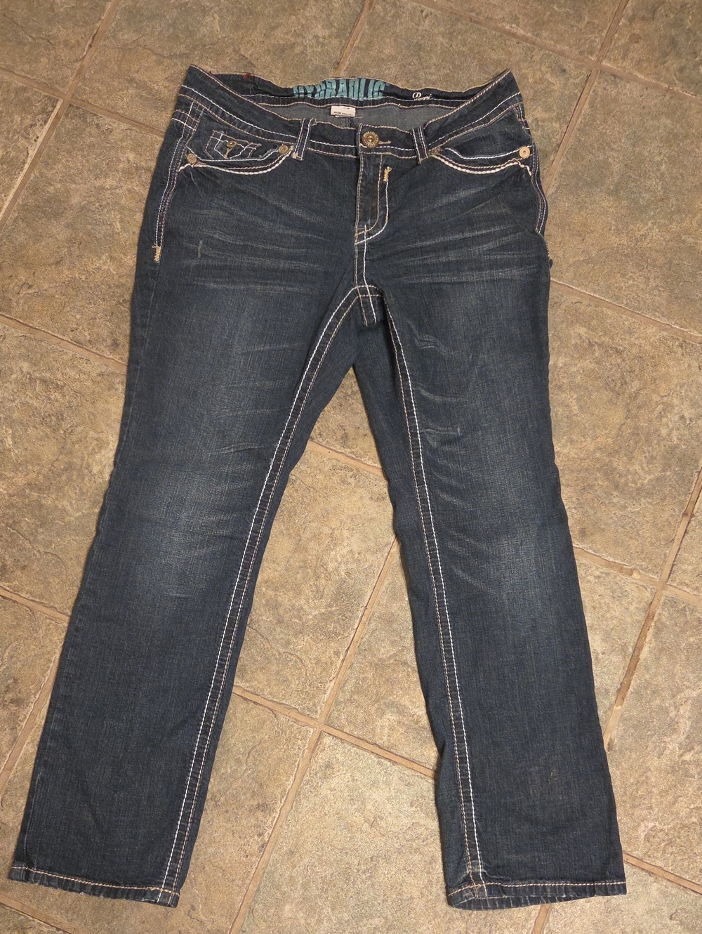 Hydraulic Dark Blue Straight Leg Jeans with White Contrast Stitching